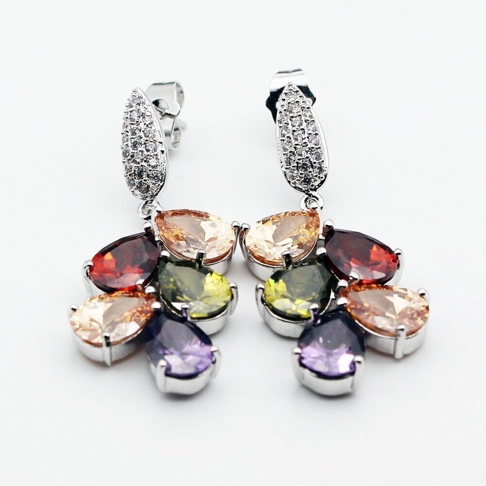 Women's Drop Earrings Sterling Silver Multi Gemstones Dangle Jewelry - Picture 2 of 6